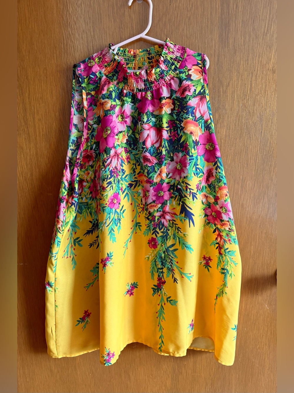 Chenault Yellow Floral Sleeveless High Neck Top XL